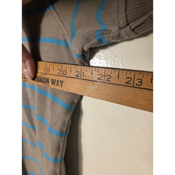 Renoma Mens Polo UPR 63 Striped Short Sleeve Slim Fit Tan Blue Paris Size L - Picture 6 of 7